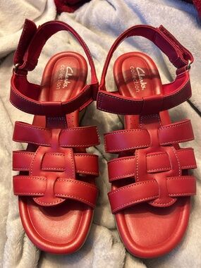 Clarks  Red Women’s Leather Strappy Sandals